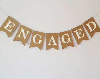 Engaged bunting, engagement bunting, engaged banner, boho, bustic, neutral