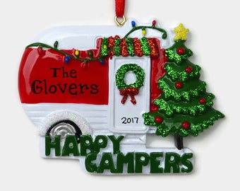 30% OFF SALE - Vintage Camper Personalized Ornament - Camping - Road Trip - Vacation - Hand Personalized Christmas Ornament