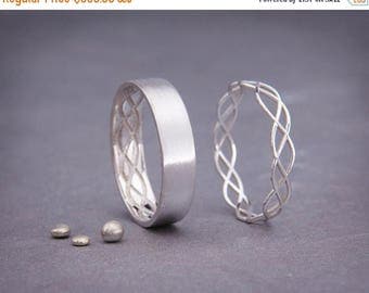SALE 14K White Gold Eternity Wedding Rings Set | Handmade 14k white gold eternity wedding Rings | His and Hers Wedding Bands Set