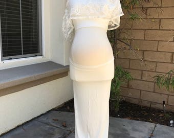 Cream maternity long skirt and lace top, Lace lining long maternity skirt, Maternity photo props, senior photo, maternity dress