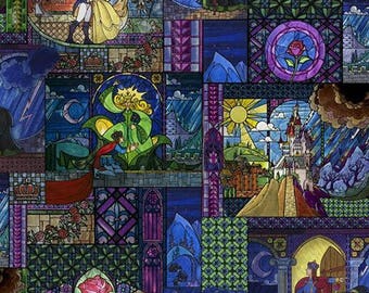 Disney Beauty and the Beast Stained Glass Windows - Springs Creative - Cotton fabric - Choose your cut