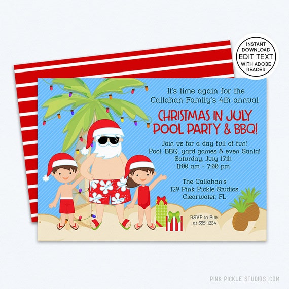 Christmas in July Invitation Christmas in July Summer