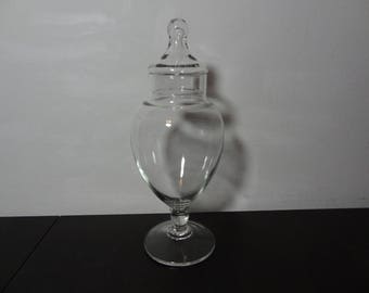 Vintage Clear Glass Ginger Jar Shaped Pedestal Apothecary Jar, Storage Jar, Terrarium Jar