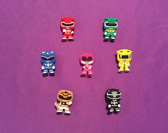 7-pc Power Rangers Shoe Charms for Crocs, Silicone Bracelet Charms, Party Favors, Jibbitz