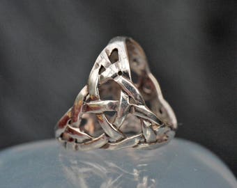 Vintage 925 Silver Celtic Knotwork Scarf Ring