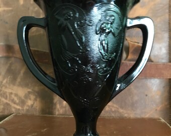 FREE SHIPPING - Vintage Black Amethyst Glass Trophy Vase