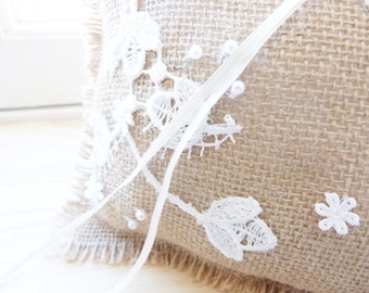 Romantic and rustic wedding ring cushion