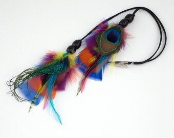 Peacock feather roach clip, hippie hair clip in feathers, alligator clip, colorful feathers, boho feathers, festival hair accessory