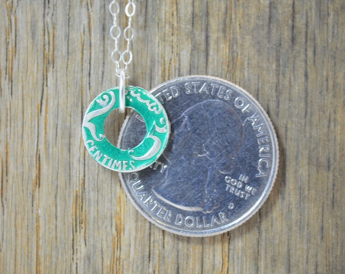 Moroccan Coin Necklace, Green Coin Necklace, Coin Art, Morocco, Silver Coin, Moroccan Art, Boho Necklace, Two-Sided, Coin Charm, Charm