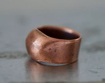 Hand forged copper hollow form ring, organic ring, signet ring, boho ring, artisan ring, rustic, modernist, brutalist, rough raw ring