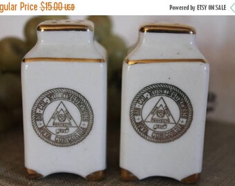 Christmas in July Vintage Muskingum College Salt and Pepper Shaker Set - Nova Concordia Seal