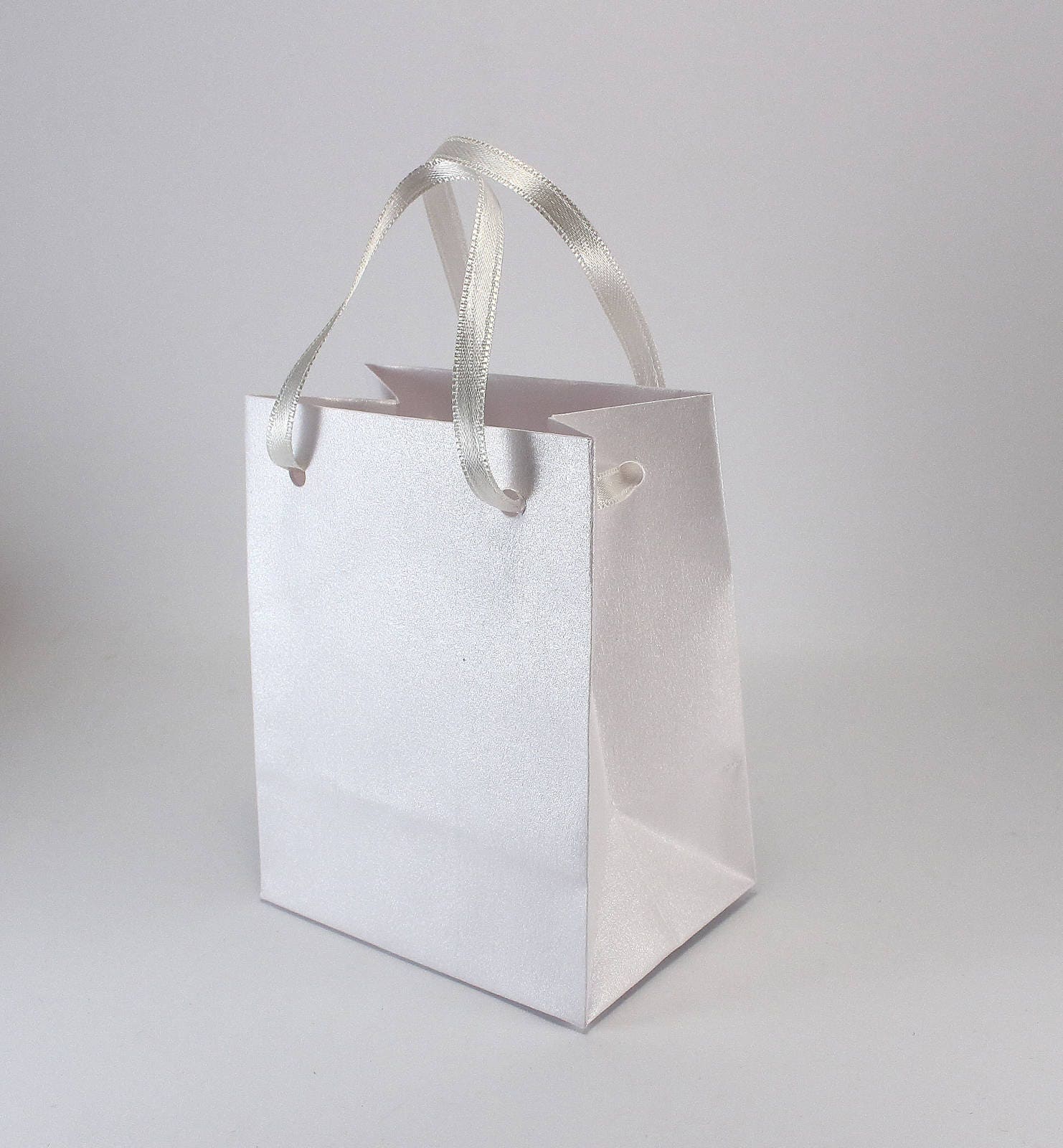 50 Extra Small WHITE Gift Bags handmade of Luxury Pearlized