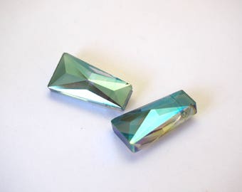 2 faceted trapezoidal Bohemian crystal green/blue 20x10mm