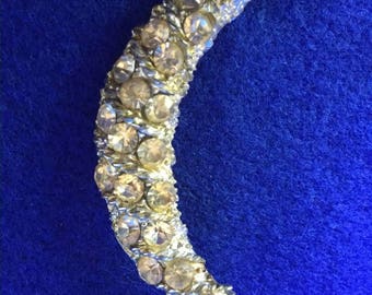 1940s Art Deco Rhinestone Crescent Moon Brooch