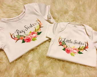 Big Sister - Little Sister gift set. Big sister t-shirt, Little Sister t-shirt, New baby sibling gift, Sisters gift, Sister t-shirt.