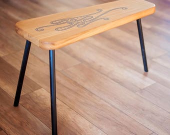 Entryway Oak bench, Oak wood bench with steel legs, industrial vintage bench, Hallway bench