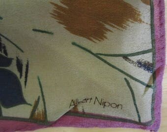 Albert Nipon Blue Brown Scarf 25x25