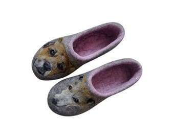 Italian greyhound portrait Needle felt painting Wool slippers Custom breed Dog shoes Felt slippers Whippet greyhound dog clothing galgo