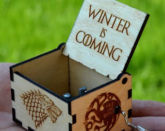 Game of Thrones Music Box Wooden Custom Engraved Gift Wood Musical Box Main Theme Birthday Gift for Husband Friend Dad Father Man