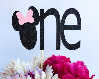 Minnie mouse cake topper | Minnie mouse party | One cake topper | Disney cake topper | Minnie mouse party decor | Glitter cake topper