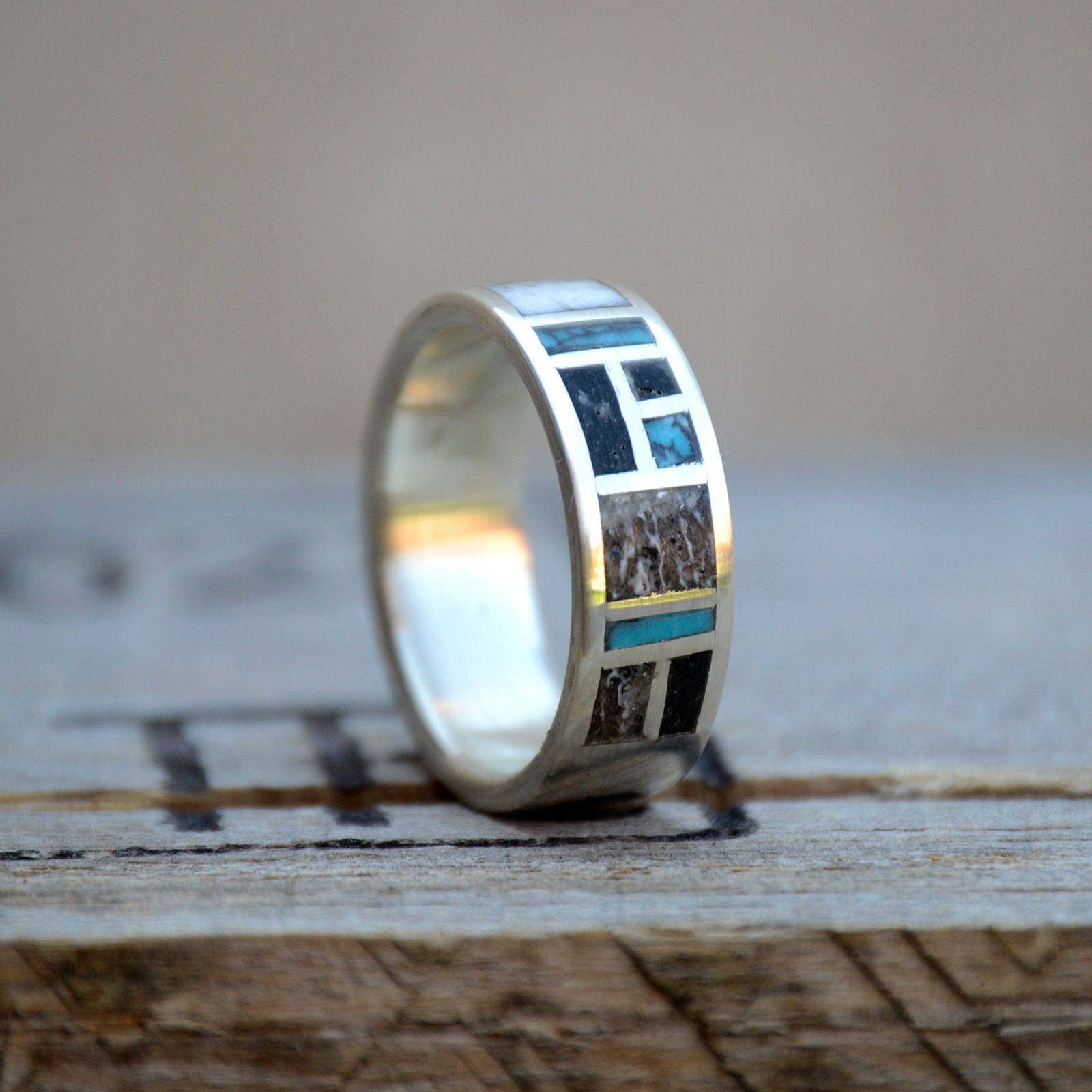 Men's Wedding/Engagement Ring Turquoise Antler and