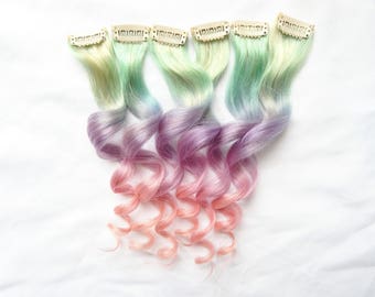 PASTEL UNICORN OMBRE 100% Human Hair Extensions : Unicorn Hair, Pastel Ombre, Ombre Extensions, Pastel Extensions, Clip In Extensions