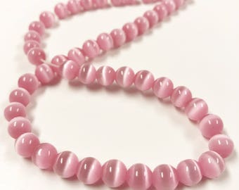 50 Pink Cat's Eye Glass Beads, 361a