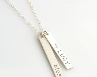 Sterling Vertical Bar Necklace, Gold Bar, Mom Necklaces with Kids Names, Gift for Mom, Gift for Grandma, Name Plate, LEILAJewelryShop, N211
