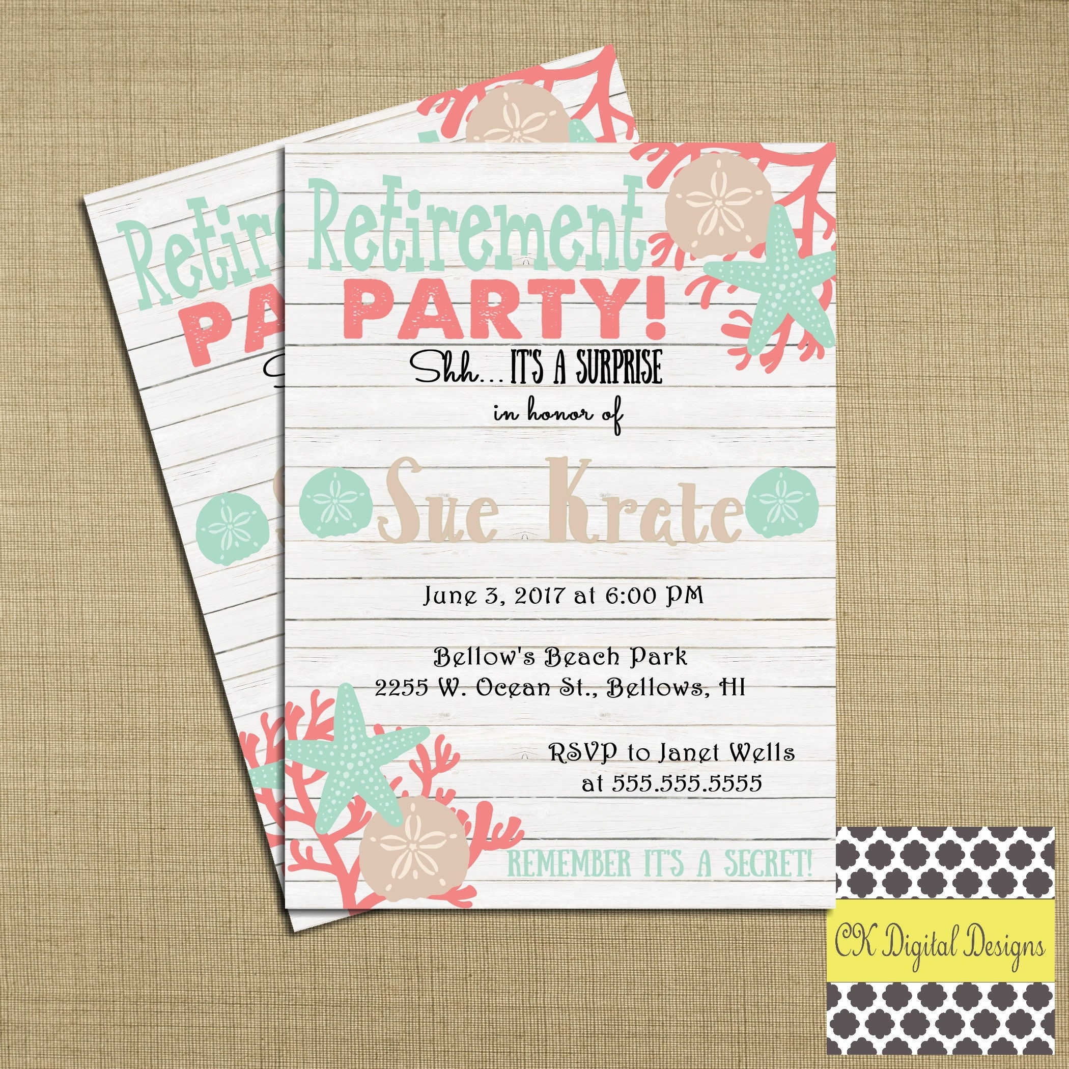 Surprise Retirement Party Invitation // Beach Theme Retirement