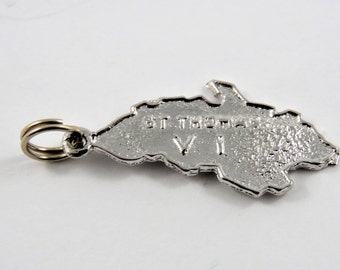 Outline of the Island of St. Thomas Virgin Islands Sterling Silver Charm or Pendant.