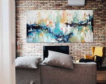 EXTRA LARGE Abstract Painting, Blue Green Abstract Art, Modern Art Canvas Painting, Original Oil Painting On Canvas, Wall Art, oversized art
