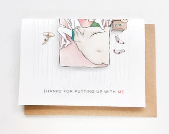 Thanks for putting up with me Card | Blanket Hog, I love you card, Anniversary Card, Valentine's, Funny love card, cute, carte anniversaire