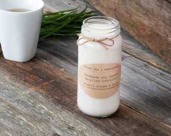 Green Tea Candle, Lemongrass Candle, Soy Candle Lemongrass, Soy Candle Gift, Handmade Candles, Soy Candles With Essential Oils