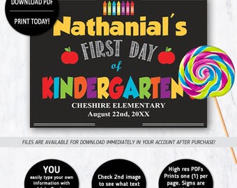 First Day of Kindergarten Sign, 1st Day of School Sign, Instant download