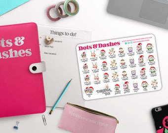 B76, Countdown to Christmas stickers, Countdown to christmas, christmas owls, countdown stickers, happy planner,planner,planner stickers