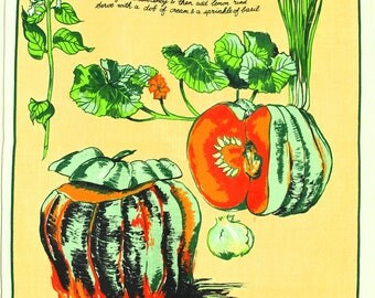 Pumpkin Soup Recipe Tea Towel - Vintage Retrp Ross Vegetable Squash Cooking Gardener - New Old Stock