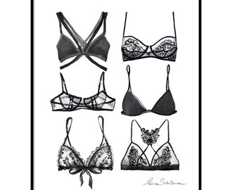 Digital Download Sexy Lace Bralette, Bralette Art Print, Lingerie Fashion Illustration, Fashion Prints, Lingerie Art Print, Printable Art