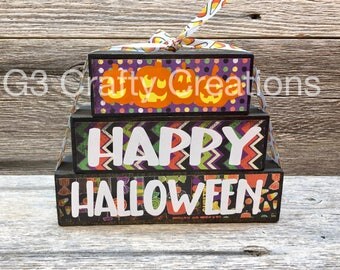 Happy Halloween Sign Shelf Sitter Blocks Spooky Decor Jack o