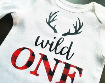 Wild One Birthday Shirt, 1st Birthday, Antler Birthday, Rustic Birthday, wild one birthday, boy's 1st birthday, Lumberjack Birthday