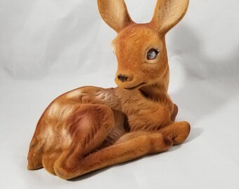 Large Vintage Flocked Deer Figurines of a Fawn.