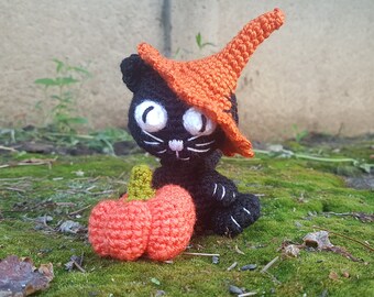 Cat gift Black cat Halloween gift Cat decor Cat lover gift Halloween cat Halloween toy decoration crochet stuffed soft cat pumpkin amigurumi