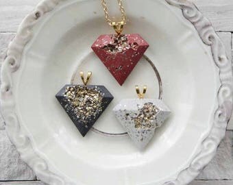 Concrete Necklace, cement necklace, concrete jewelry, cement jewelry, gold and cement, gifts for her, modern, diamond pendant, beton