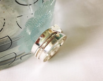 Silver Spinning Ring, Sterling Silver Heart Spinner Ring, Spin Ring, Fidget Ring, Copper Heart Ring, Anxiety Ring, Worry Ring
