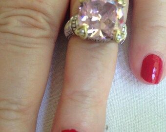 Sterling Silver and 18K Zircon and Diamond Ring