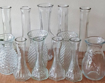 Wedding Vases Set of 13 Mid Century Glass Vases Variety of Sizes