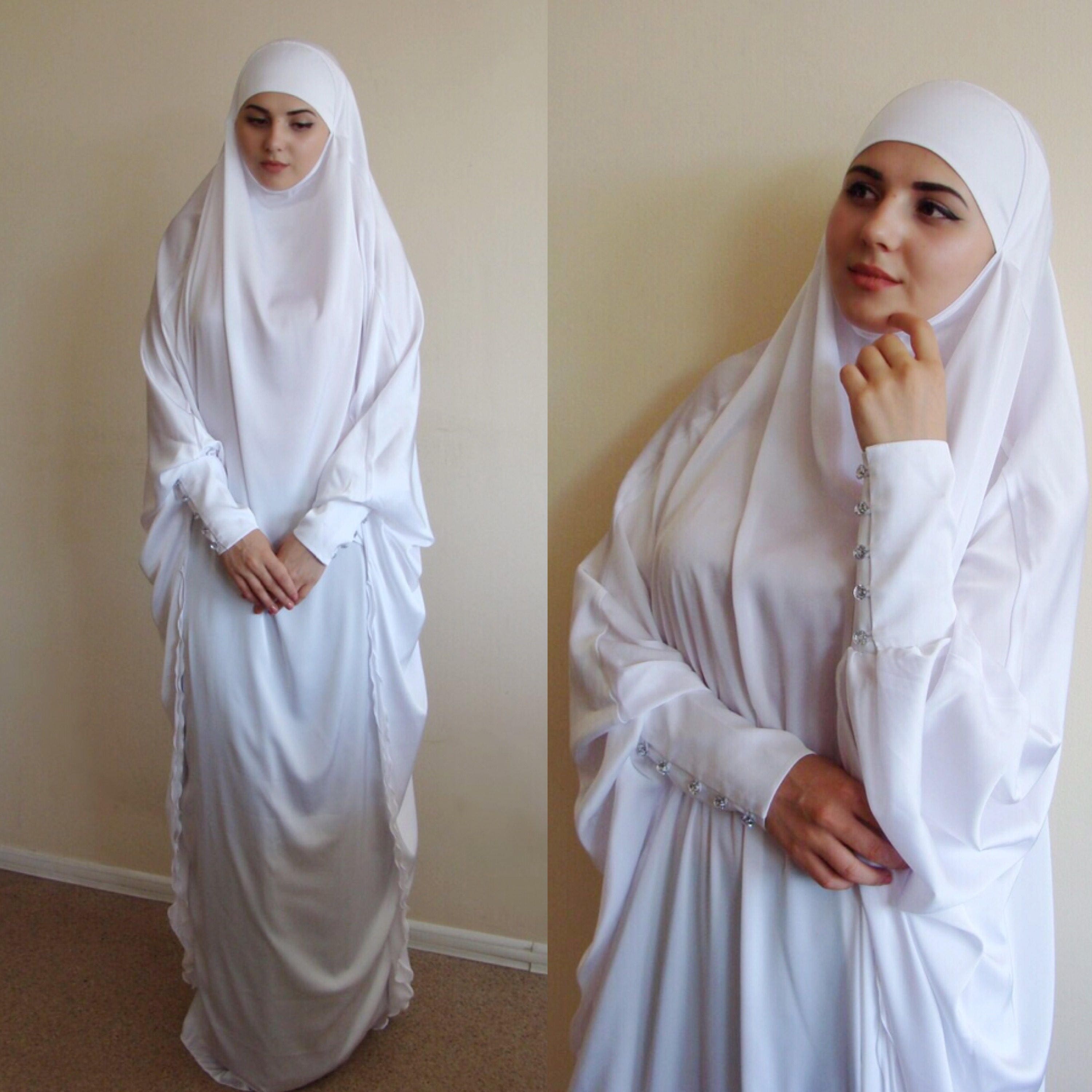 White Silk Khimar muslim dress wedding BurqaDubai Abaya