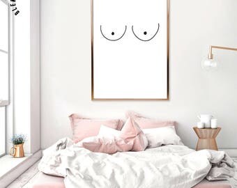 Boobs Print, Fashion Wall Art, Girl Power, Illustration Poster, Black and White, Hand Drawn Art, Female Nudity, Modern Minimalist