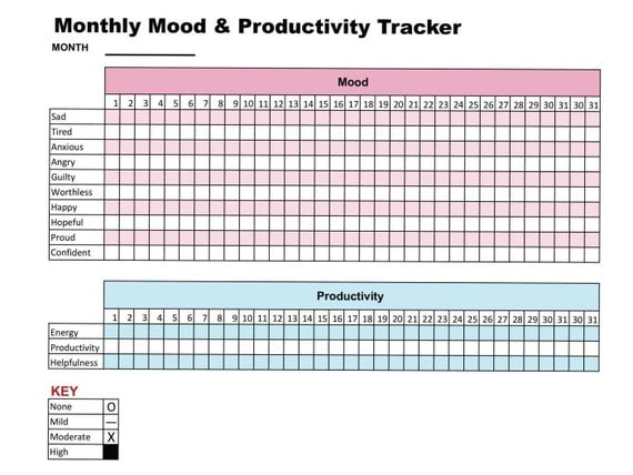 Mood Productivity Tracker Printable Chart Journal Self Care