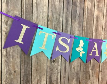 It's A Girl Mermaid Banner, Mermaid Baby Shower, Under the Sea Baby Shower, Photo Prop