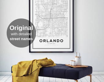 Orlando Map Print, Florida City Map, FL Map Print, Orlando City, Map Wall Art, Digital Map Print, Black and White Map, United States Maps